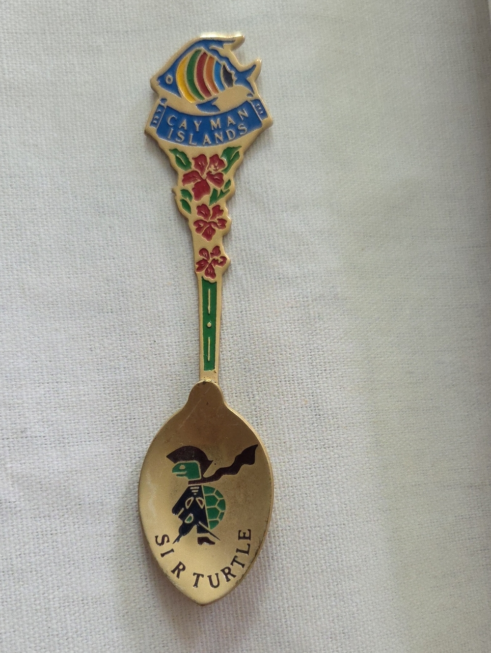 Cayman Islands Gold-Tone Collectible Spoon with Multicolor Enamel
